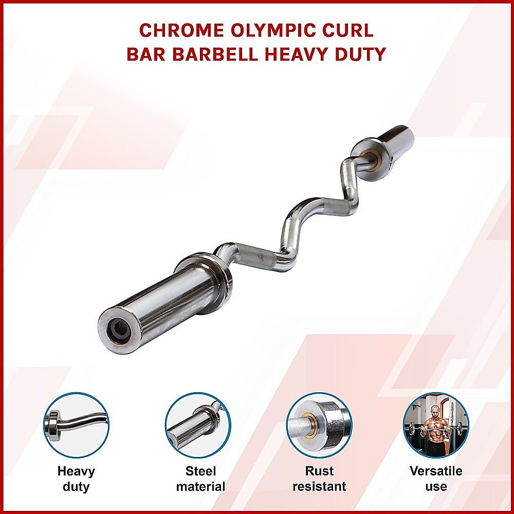 120cm Chrome Olympic EZ Curl Bar – Weightlifting Barbell for Home Gym & Bodybuilding